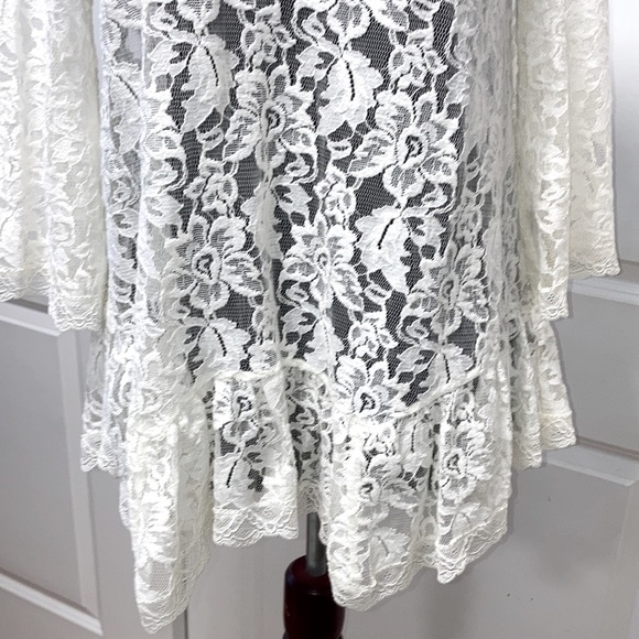 NEW FREE PEOPLE Sheer Lace White Peasant Tunic Blouse Sexy Babydoll Hi-Low Top S - Picture 10 of 13